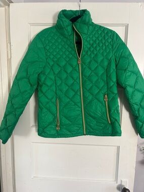 Michael Kors Teal Quilted Packable Puffer Jacket with Gold Logo